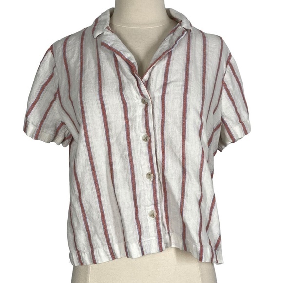 Universal Thread Tops - UNIVERSAL THREAD Linen Blend Cropped Collared Shirt